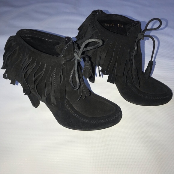 GUCCI Suede Fringe Trim Accent Lace-Up Ankle Boots Booties with extra heels! - Picture 2 of 8